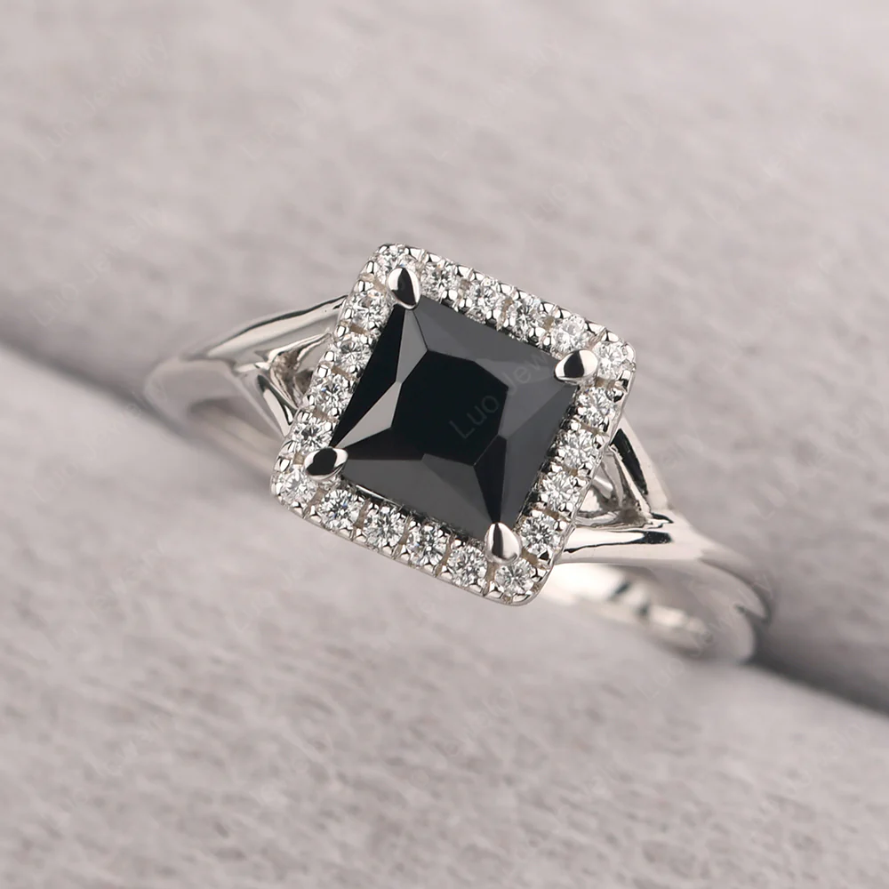Black Spinel Split Shank Halo Engagement Ring - Image 2