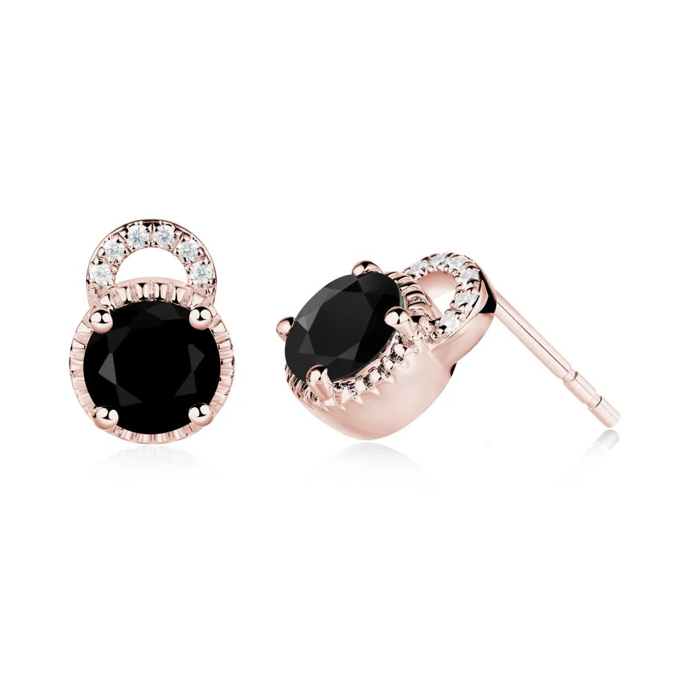 Black Spinel Stud Earrings with Decorative Halo - Image 3