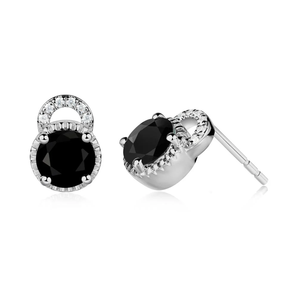 Black Spinel Stud Earrings with Decorative Halo - Image 4