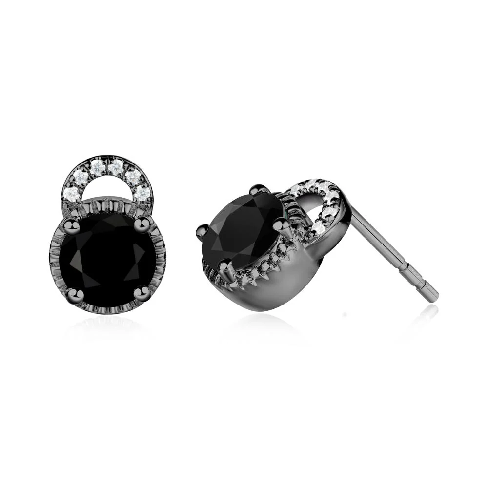 Black Spinel Stud Earrings with Decorative Halo - Image 9