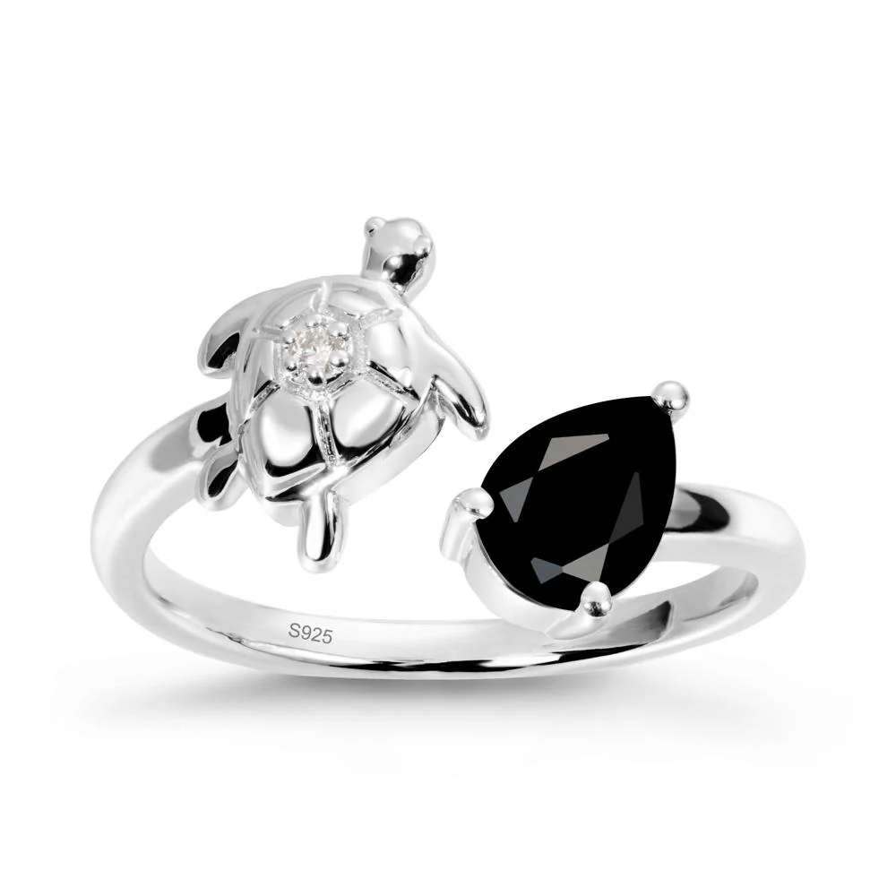Black Spinel Turtle Open Bypass Ring - Image 9