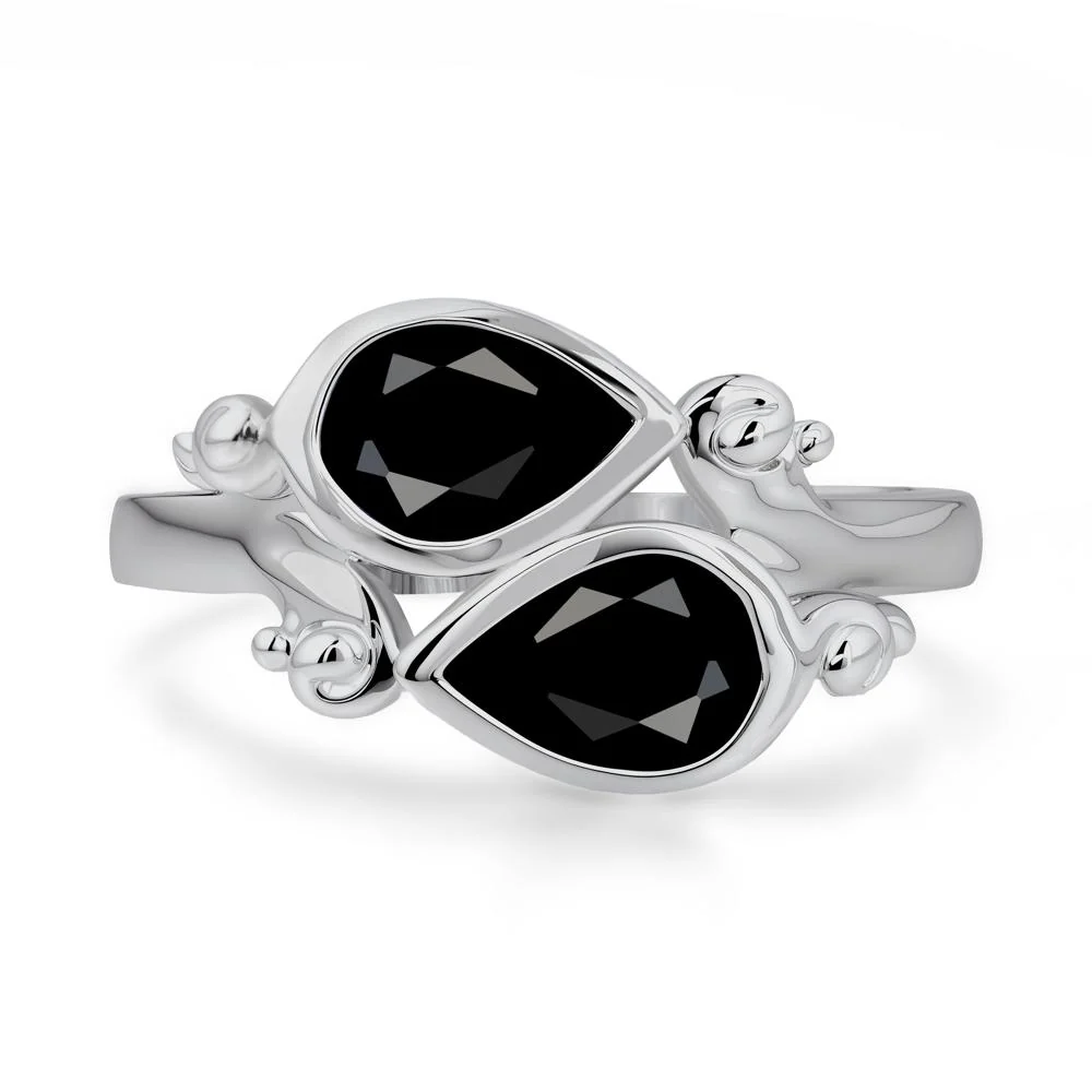 Black Spinel Two Stone Bezel Set Ring