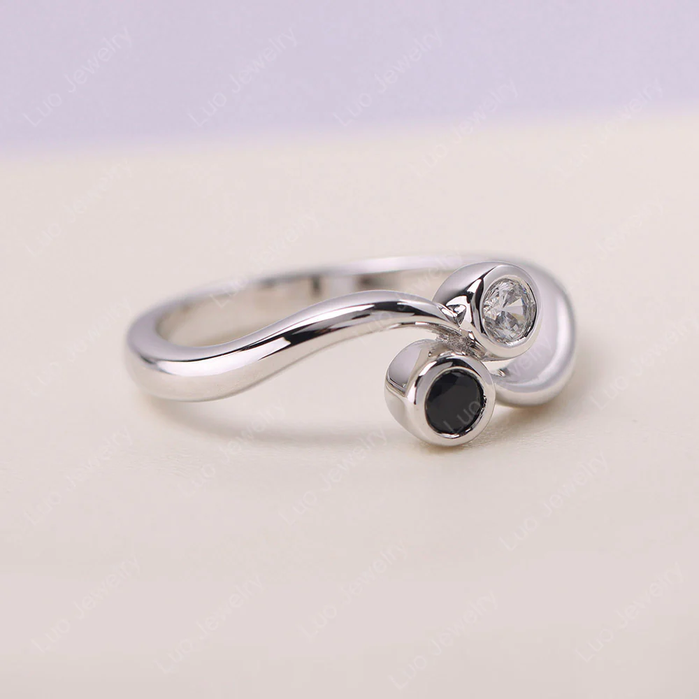 Black Spinel and Cubic Zirconia Two Stone Pinky Ring - Image 2