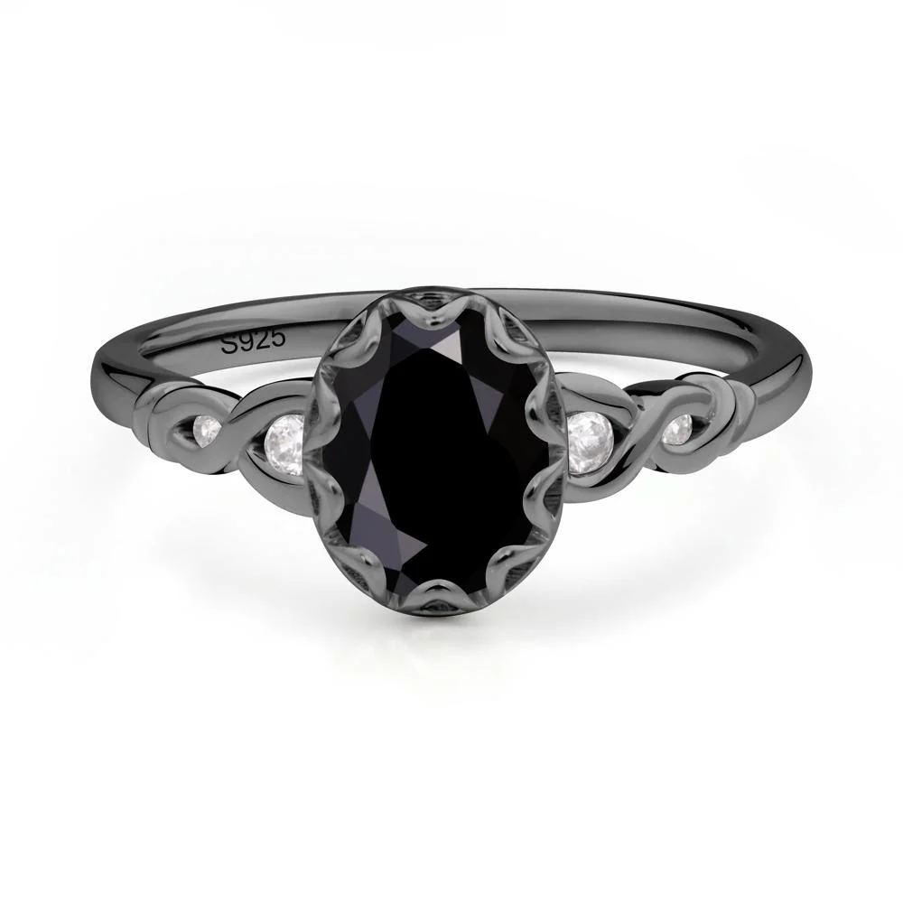 Black Spinel Vintage Oval Engagement Ring - Image 7
