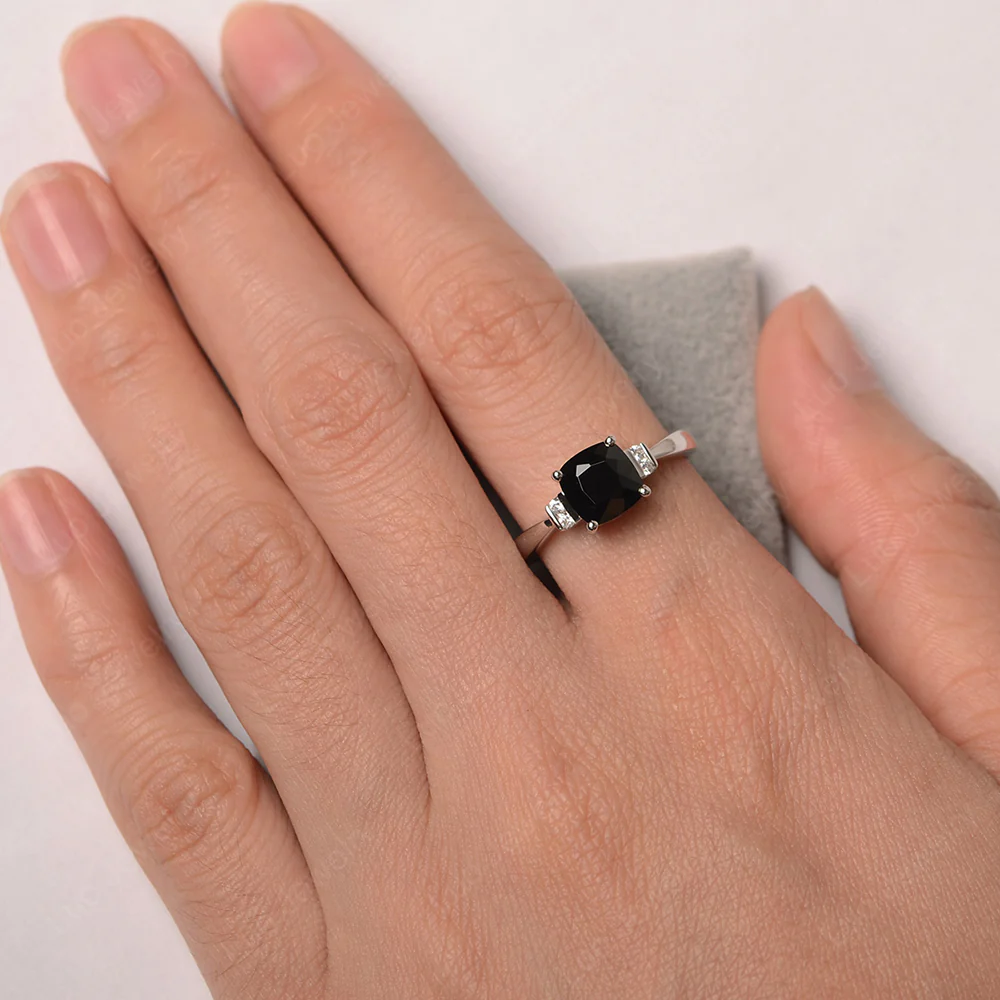 Black Spinel Cushion Cut Engagement Ring