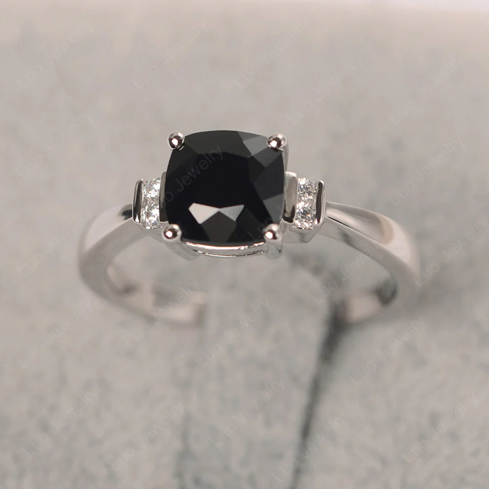Black Spinel Cushion Cut Engagement Ring - Image 2