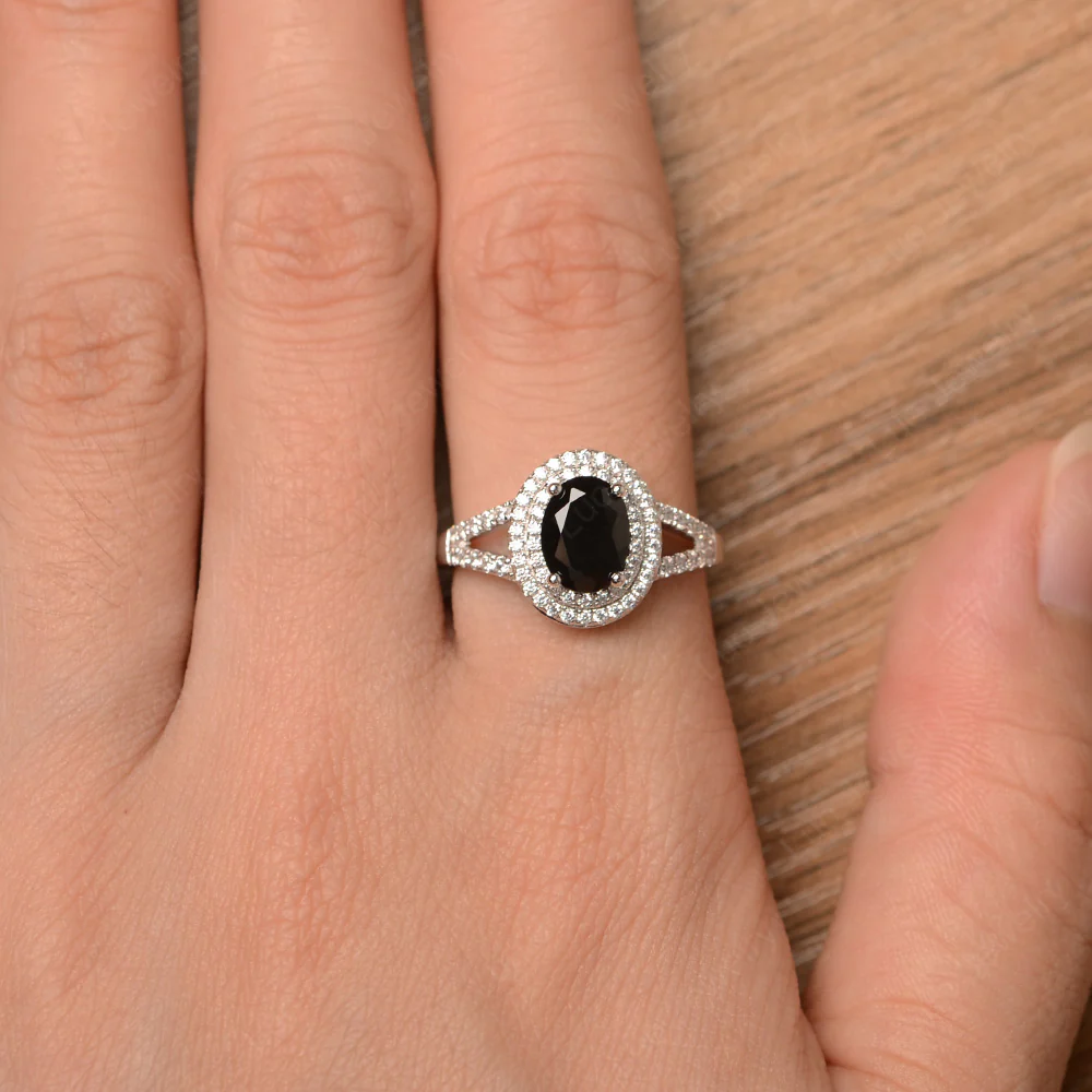 Black Spinel Double Halo Engagement Ring - Image 4