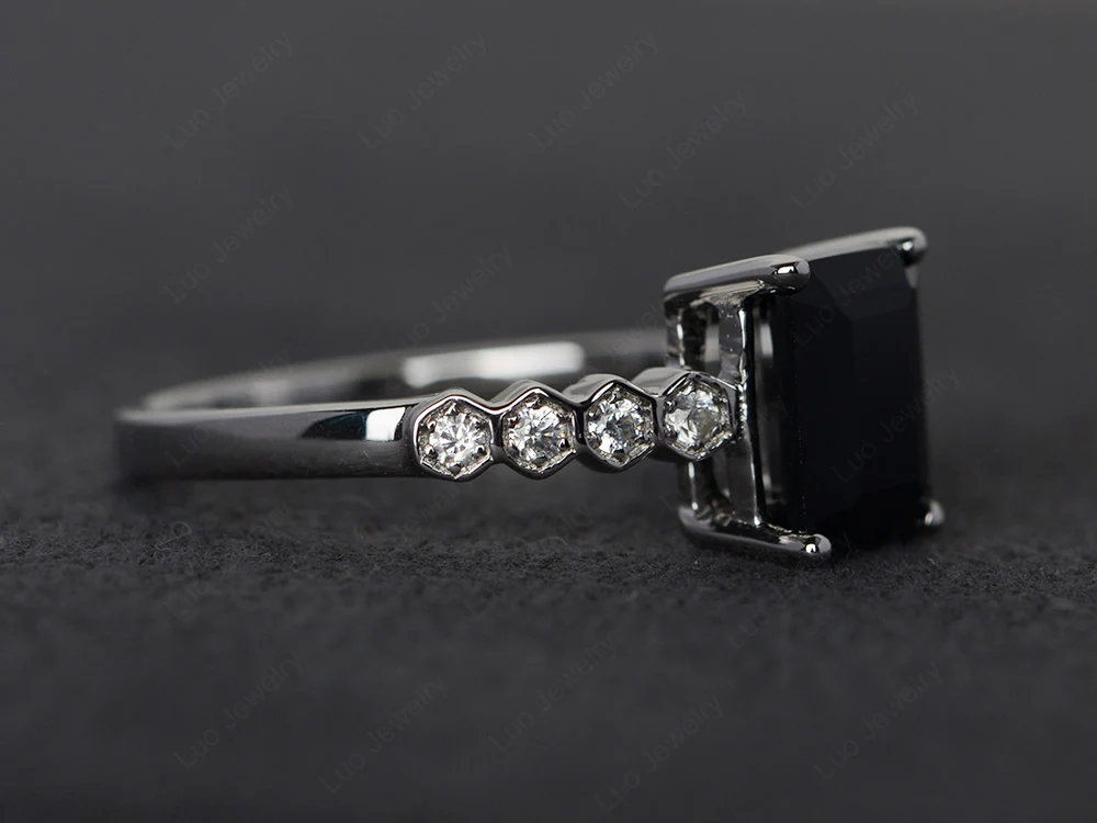 Black Spinel Engagement Honeycomb Ring - Image 2