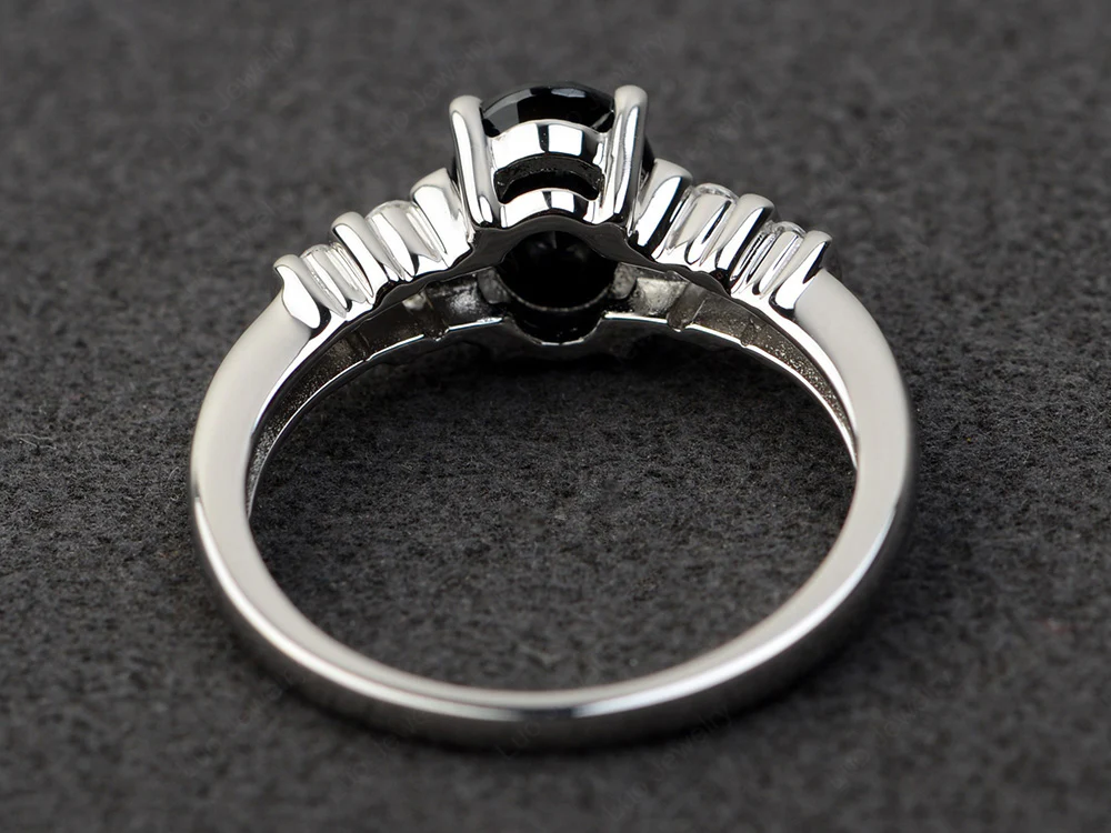 Oval Cut Simple Black Spinel Promise Ring - Image 3