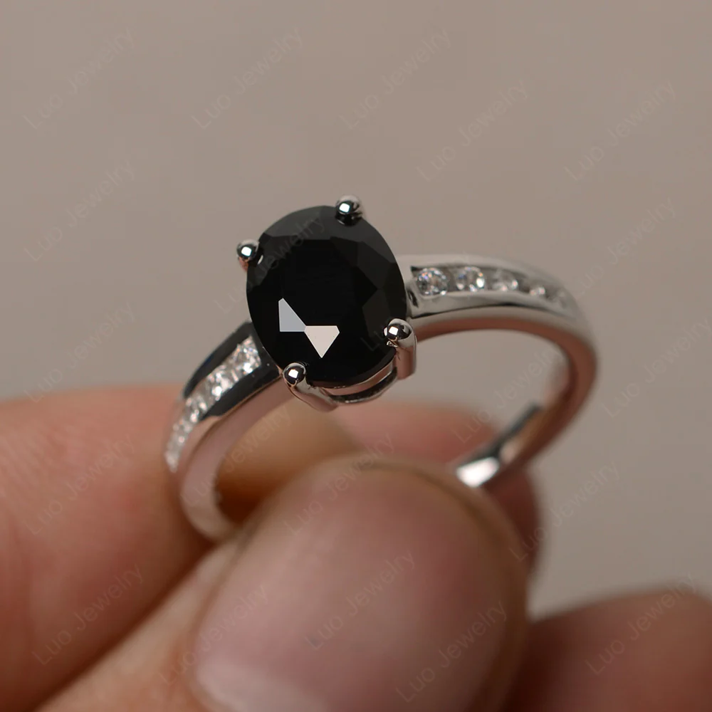 Classic Oval Black Spinel Engagement Ring - Image 2