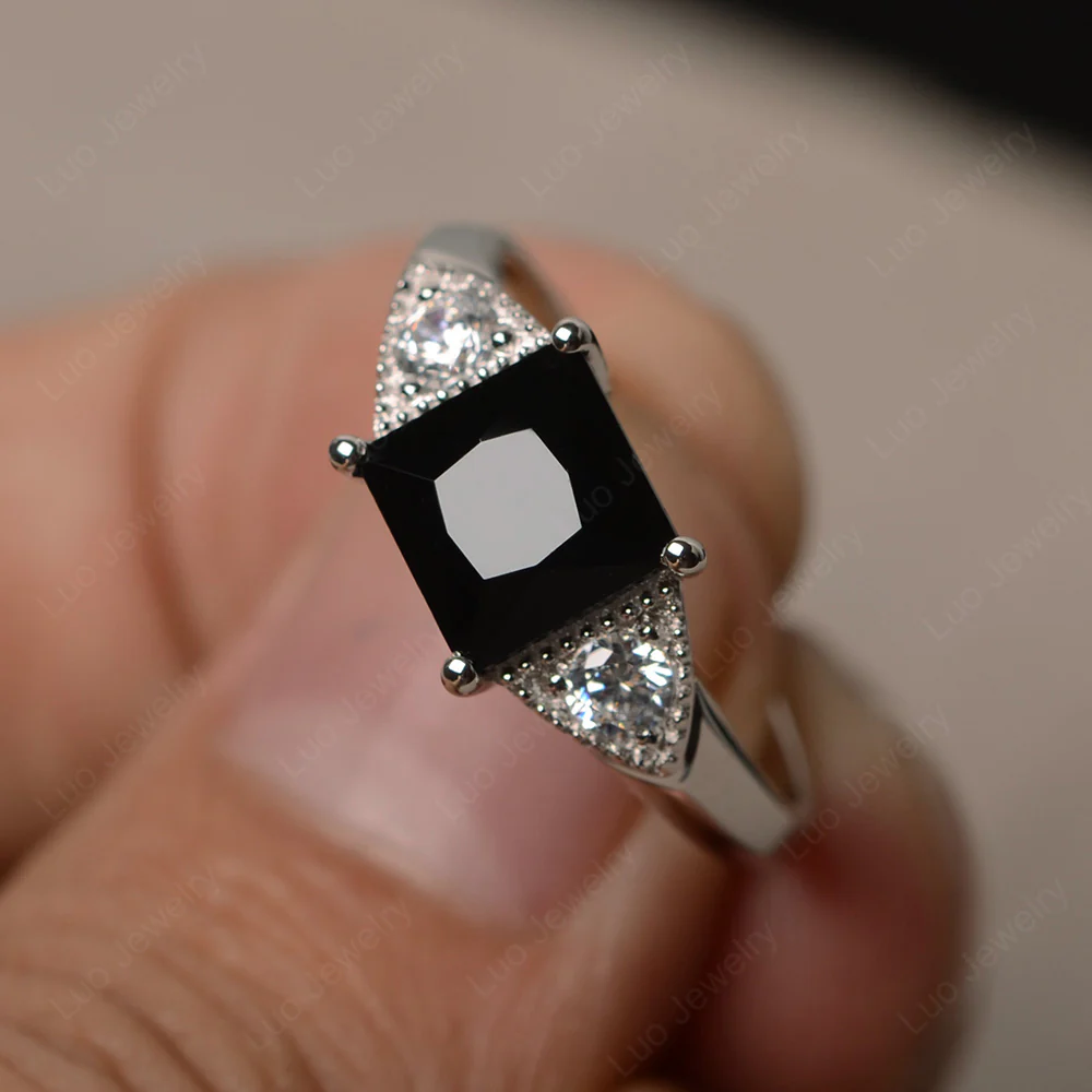 Black Spinel Engagement Ring Princess Cut