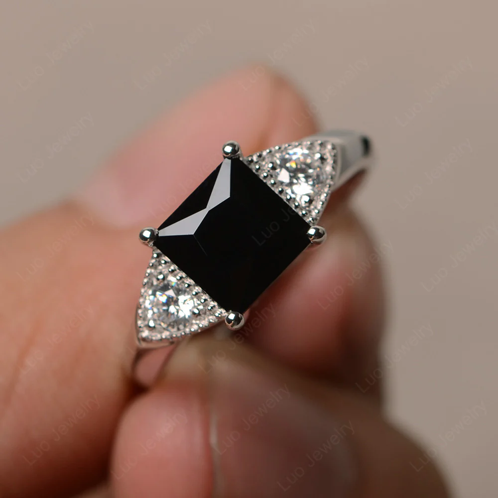 Black Spinel Engagement Ring Princess Cut - Image 2
