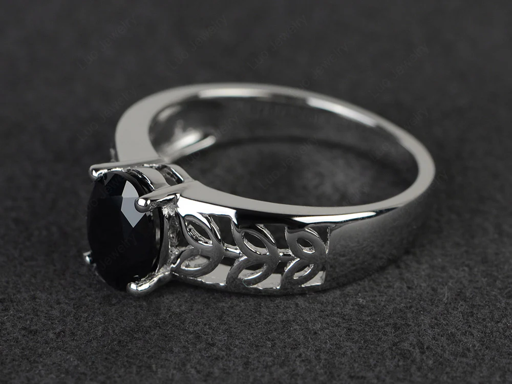 Black Spinel Engagement Ring Wide Band - Image 2
