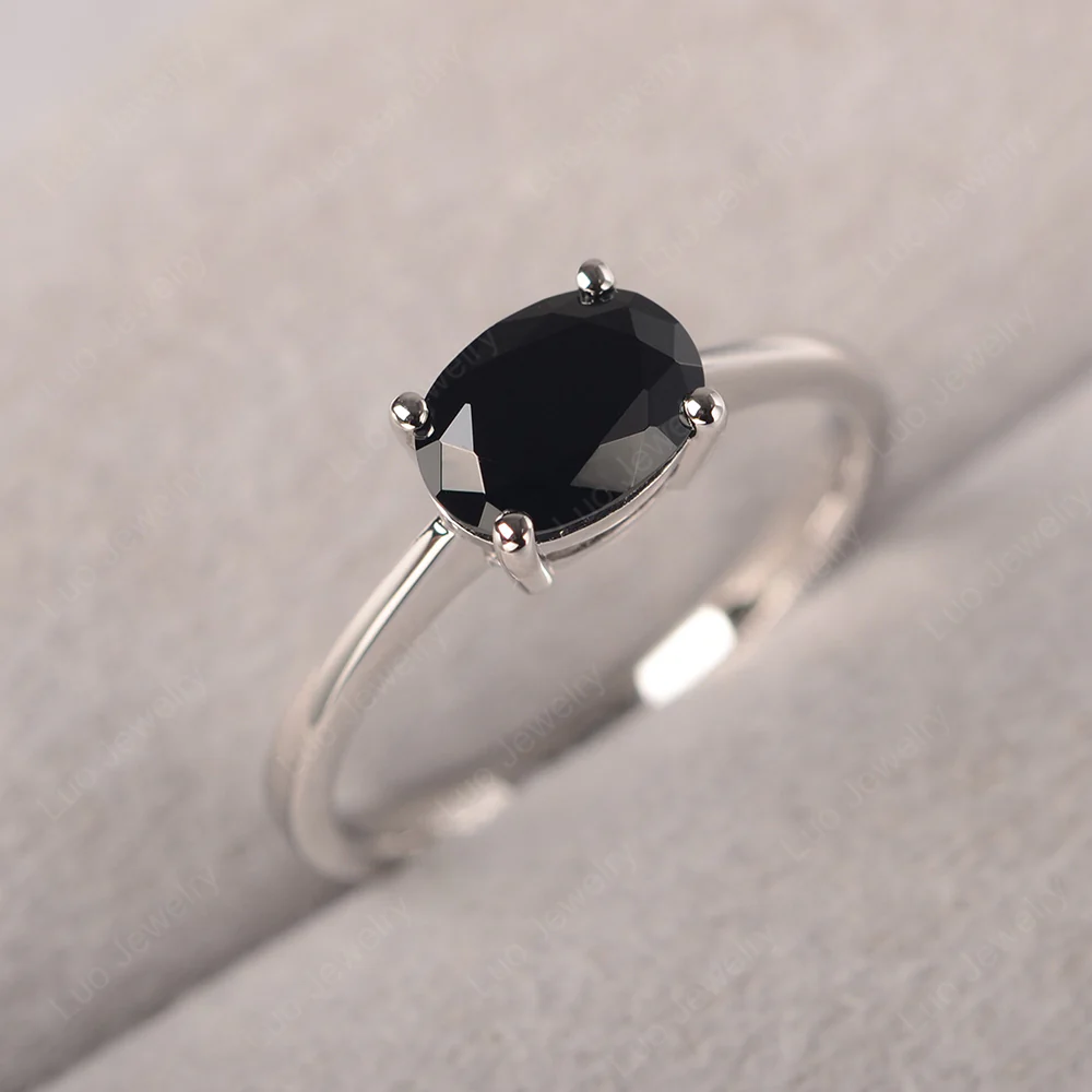 Black Spinel Oval Solitaire Engagement Ring - Image 2