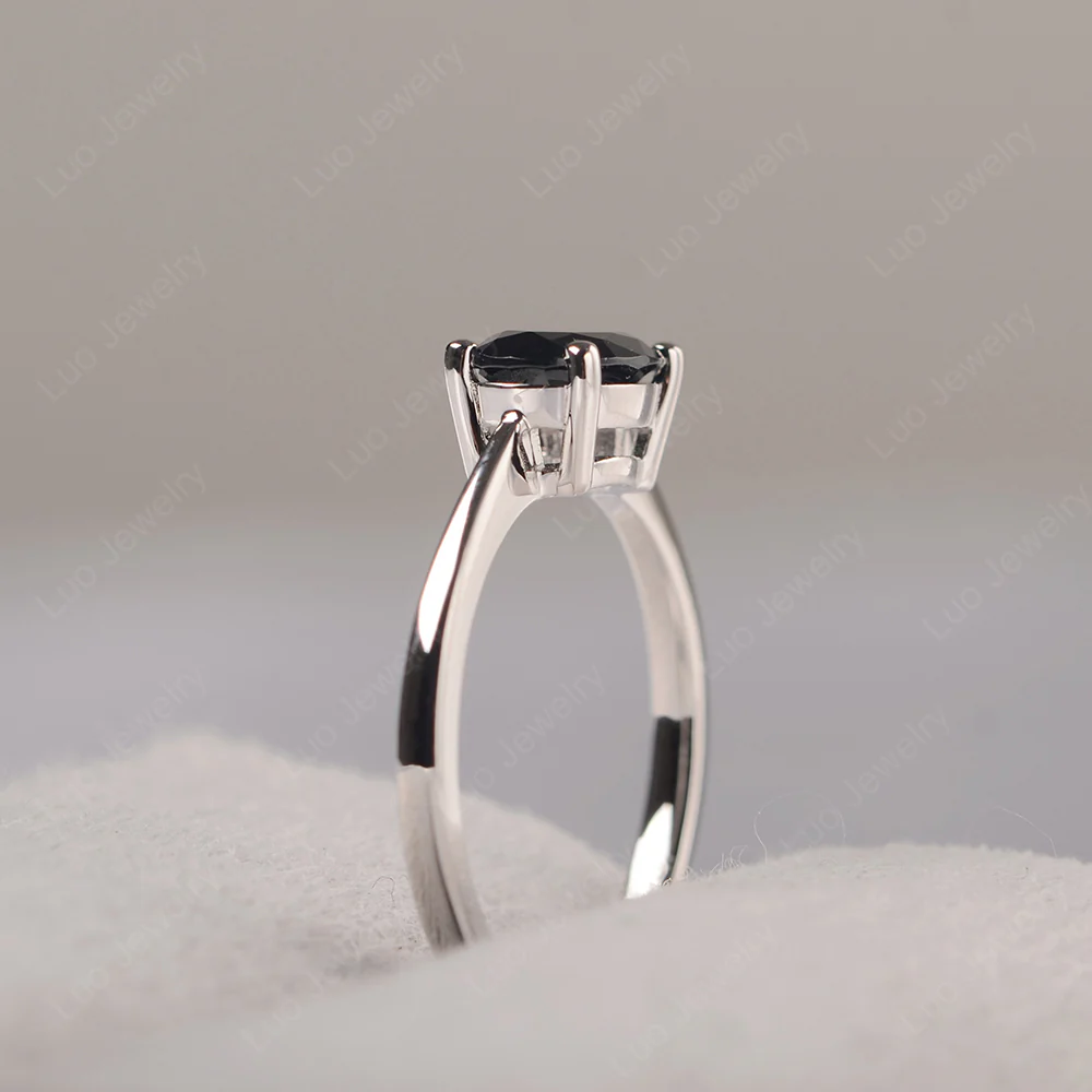 Black Spinel Oval Solitaire Engagement Ring - Image 4