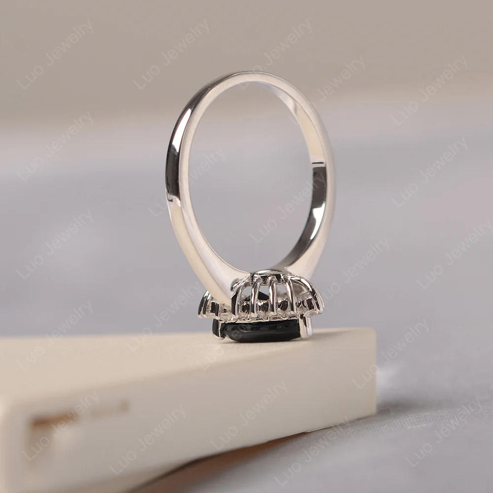 Black Spinel Pear Shaped Halo Ring - Image 4