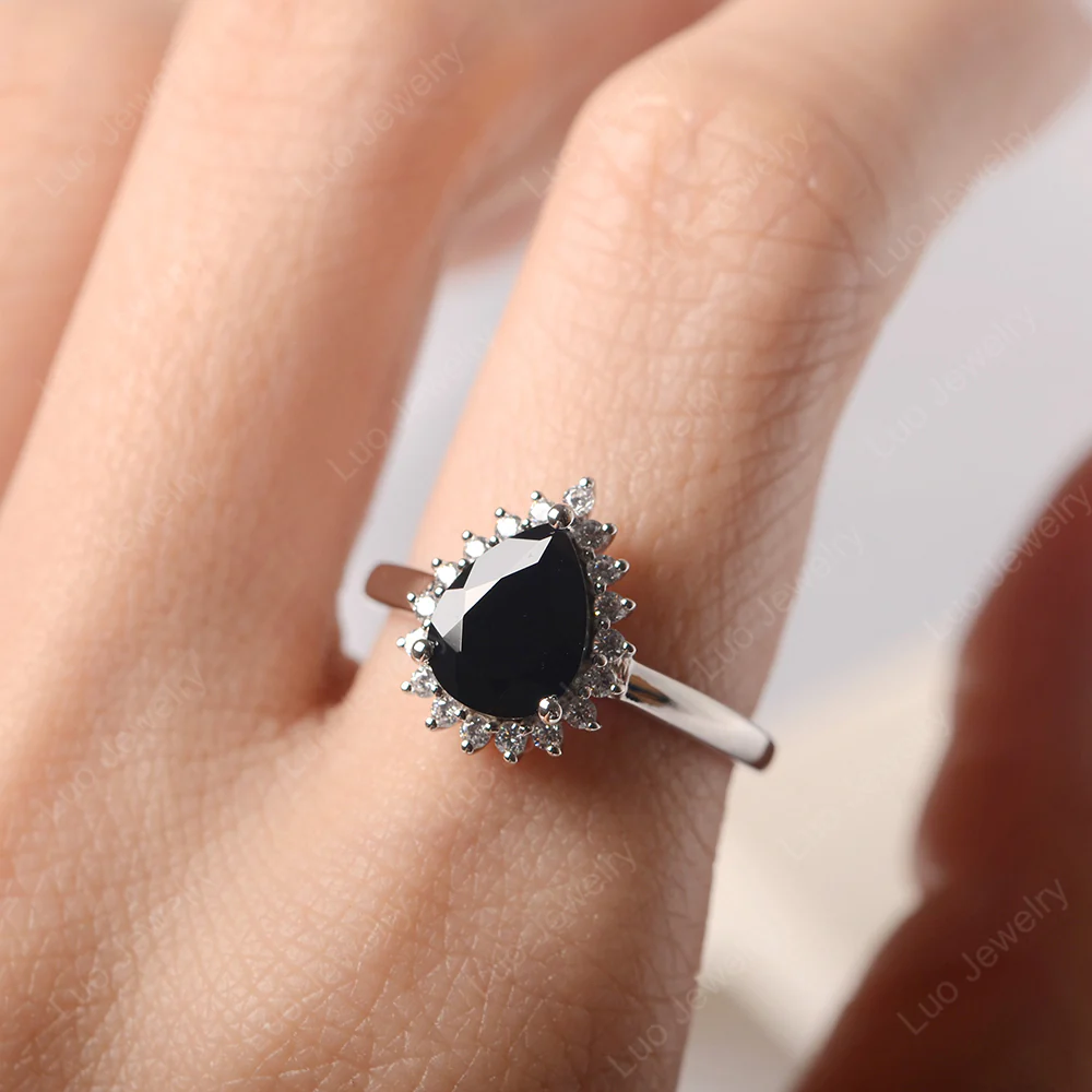Black Spinel Pear Shaped Halo Ring - Image 5
