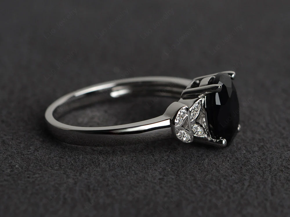 Classic Oval Black Spinel Promise Ring - Image 2