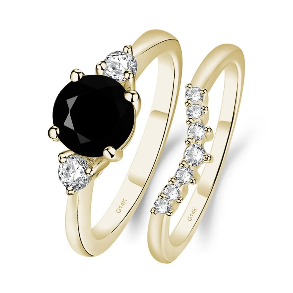 Round Black Spinel Wedding Ring Set - Image 4