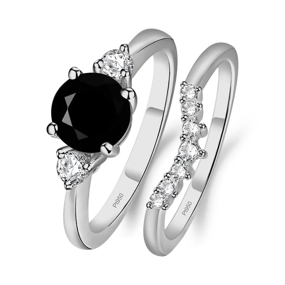 Round Black Spinel Wedding Ring Set - Image 6