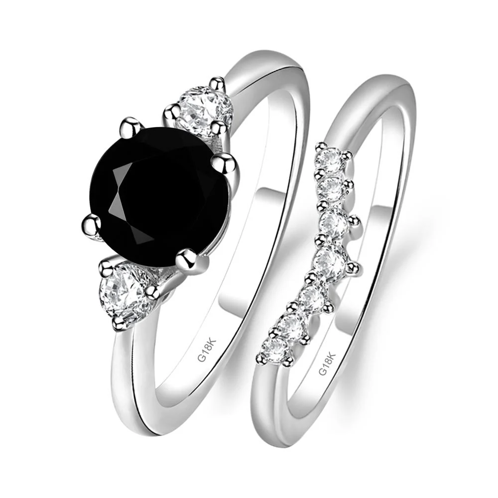 Round Black Spinel Wedding Ring Set - Image 7