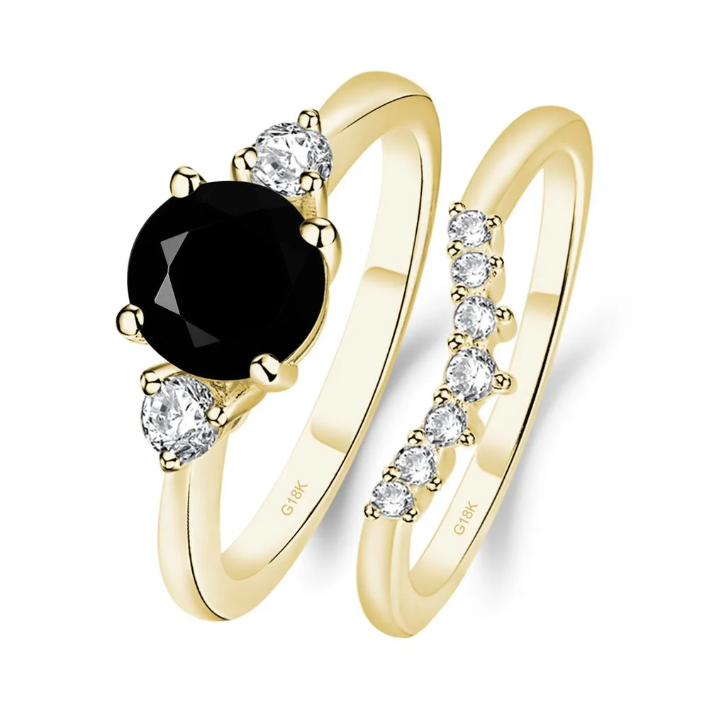 Round Black Spinel Wedding Ring Set - Image 8