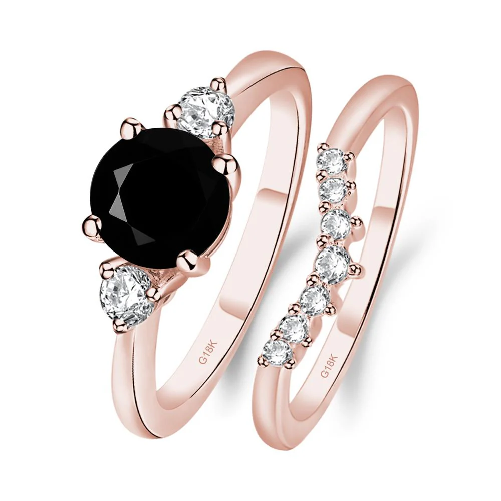 Round Black Spinel Wedding Ring Set - Image 9