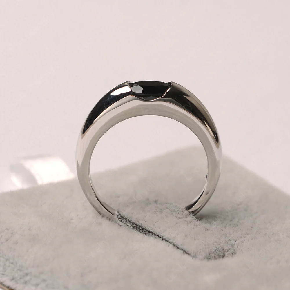 Black Spinel Low Profile Oval Engagement Ring - Image 2
