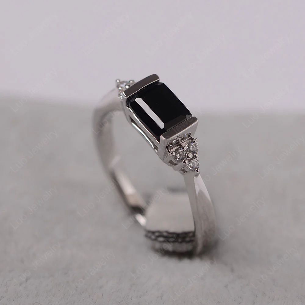 Black Spinel East West Half Bezel Set Ring - Image 2
