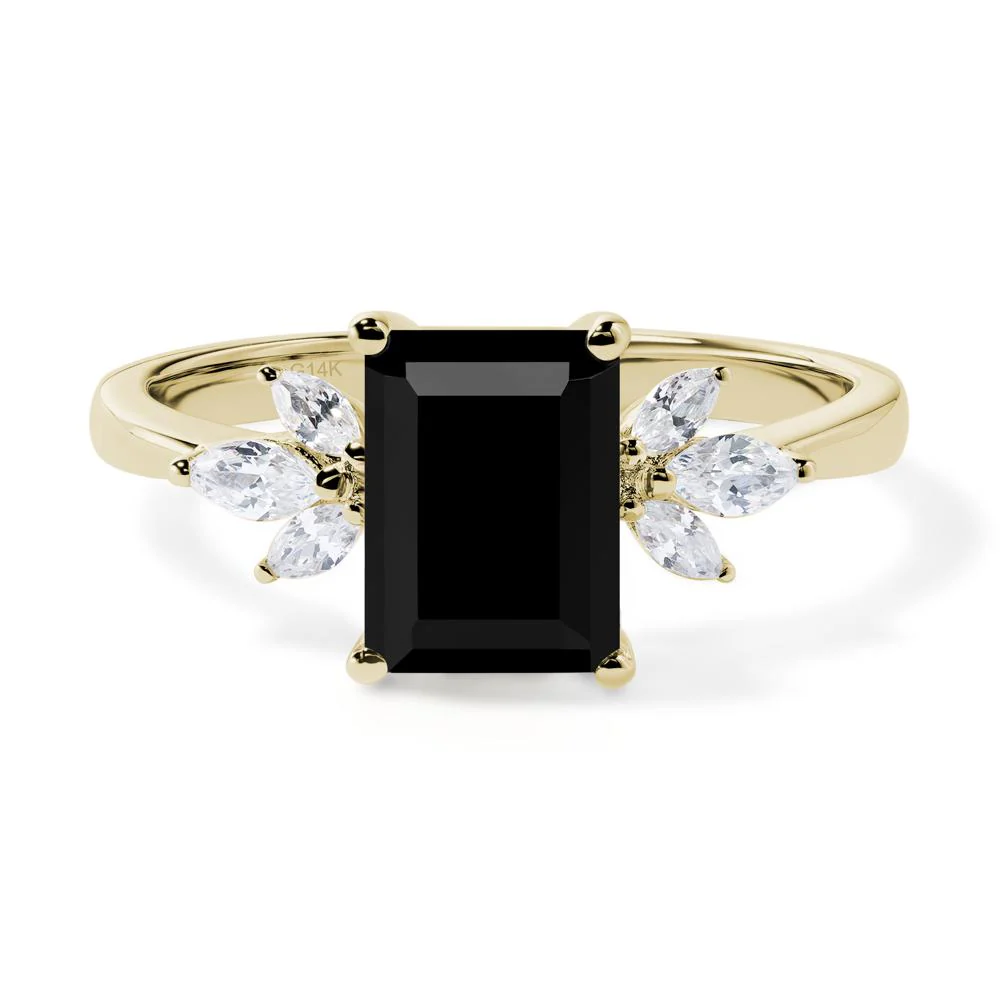 Sunburst Emerald Cut Black Spinel Ring