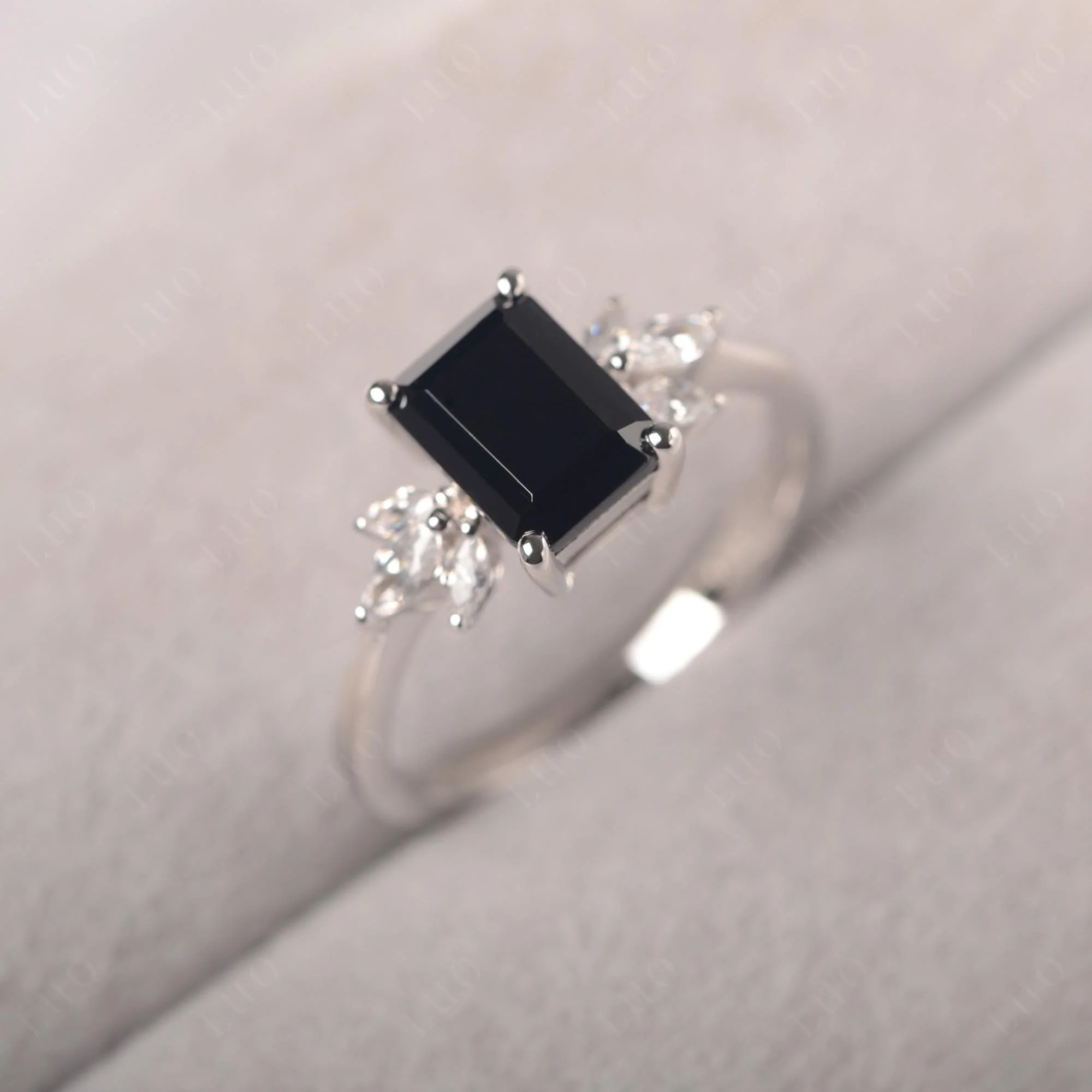 Sunburst Emerald Cut Black Spinel Ring - Image 10