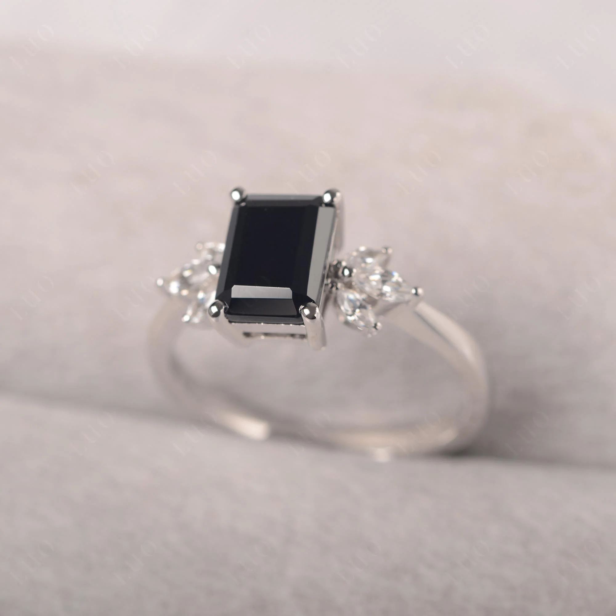 Sunburst Emerald Cut Black Spinel Ring - Image 11