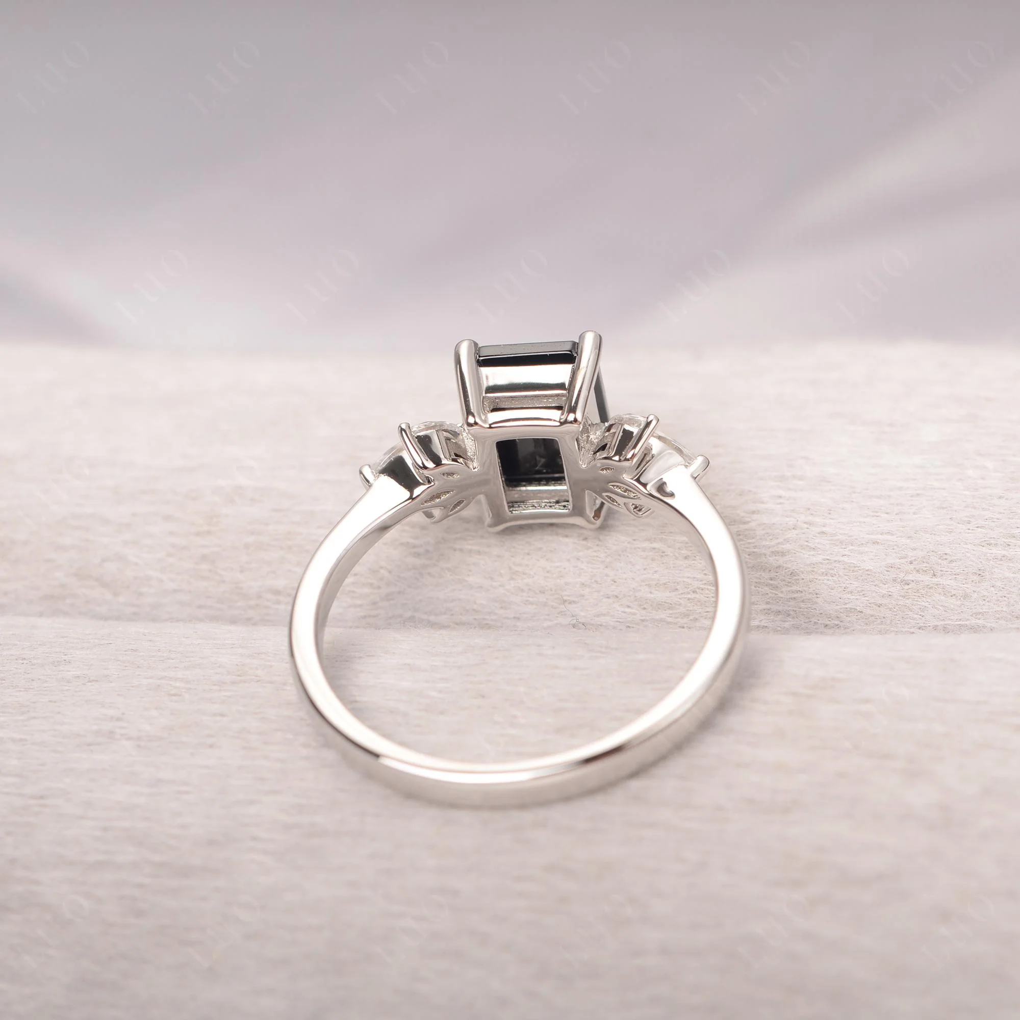 Sunburst Emerald Cut Black Spinel Ring - Image 12