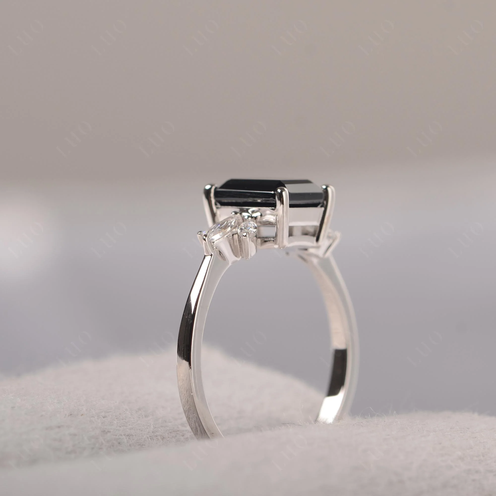 Sunburst Emerald Cut Black Spinel Ring - Image 13
