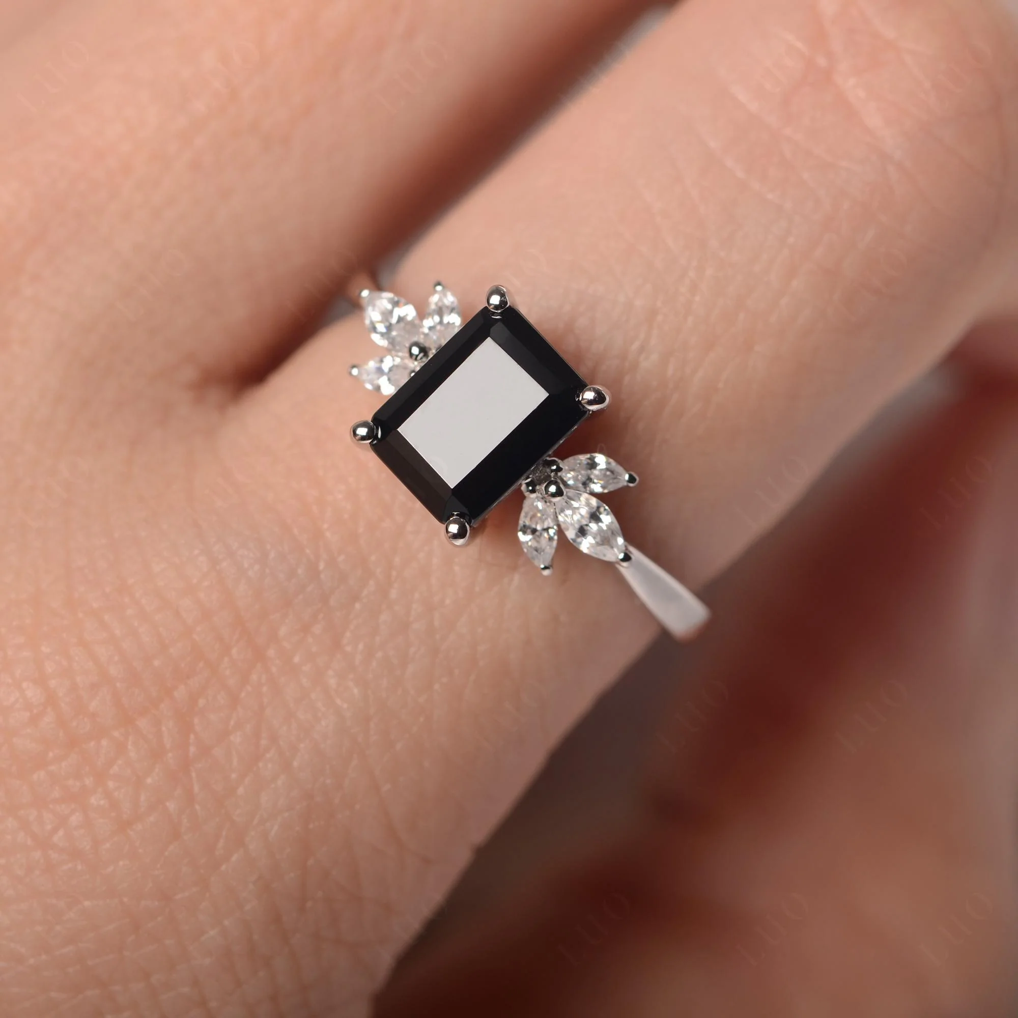 Sunburst Emerald Cut Black Spinel Ring - Image 14