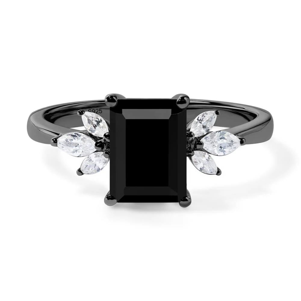 Sunburst Emerald Cut Black Spinel Ring - Image 3