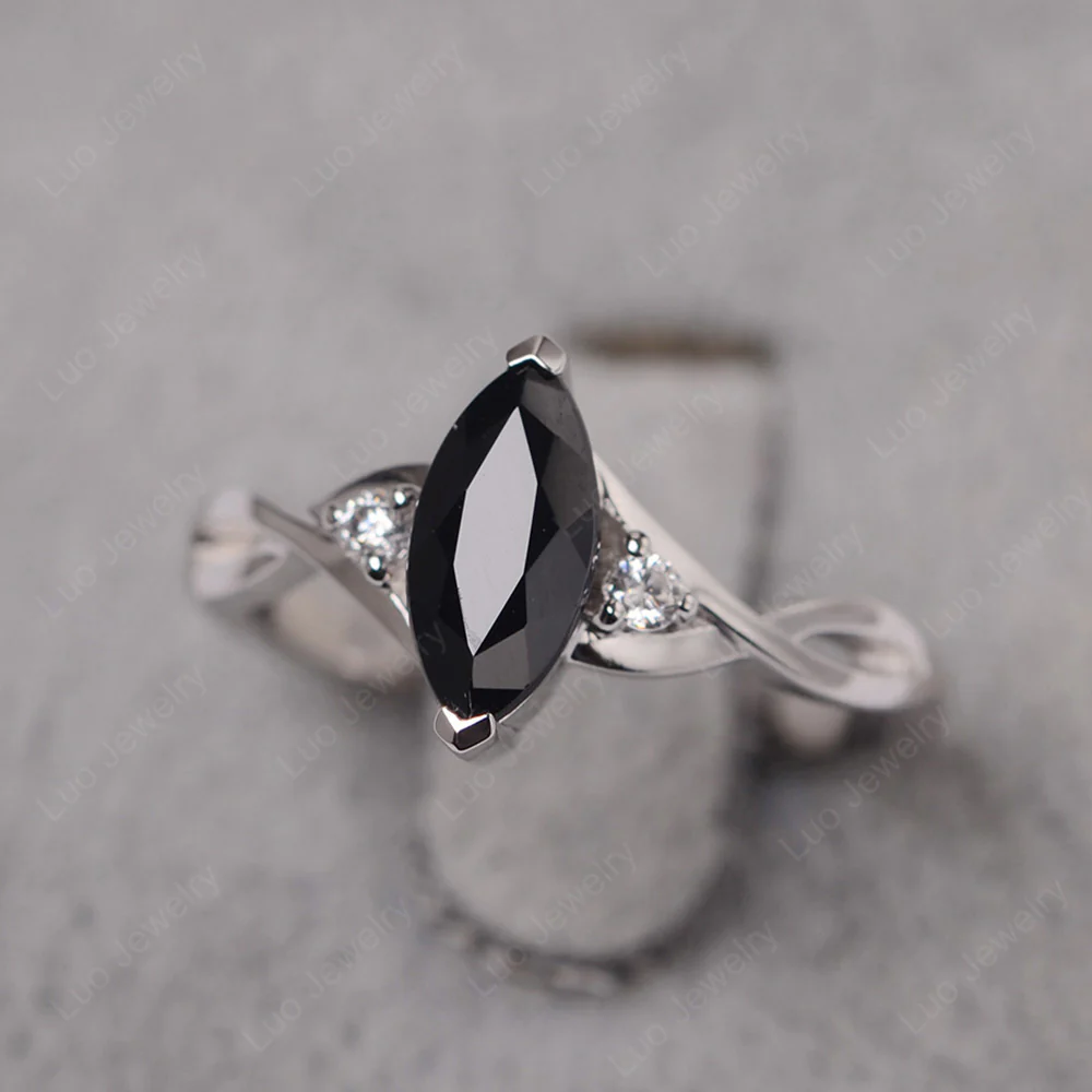 Black Spinel Marquise Twist Engagement Ring