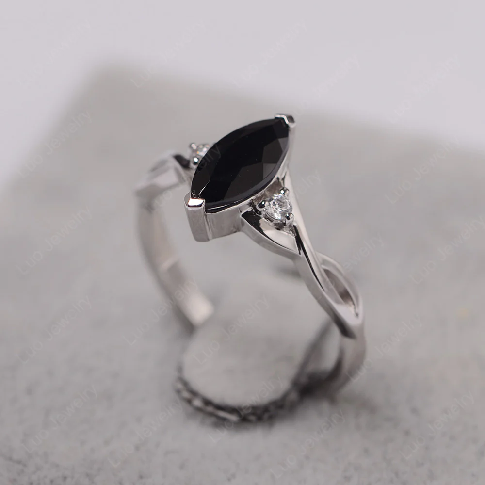 Black Spinel Marquise Twist Engagement Ring - Image 2