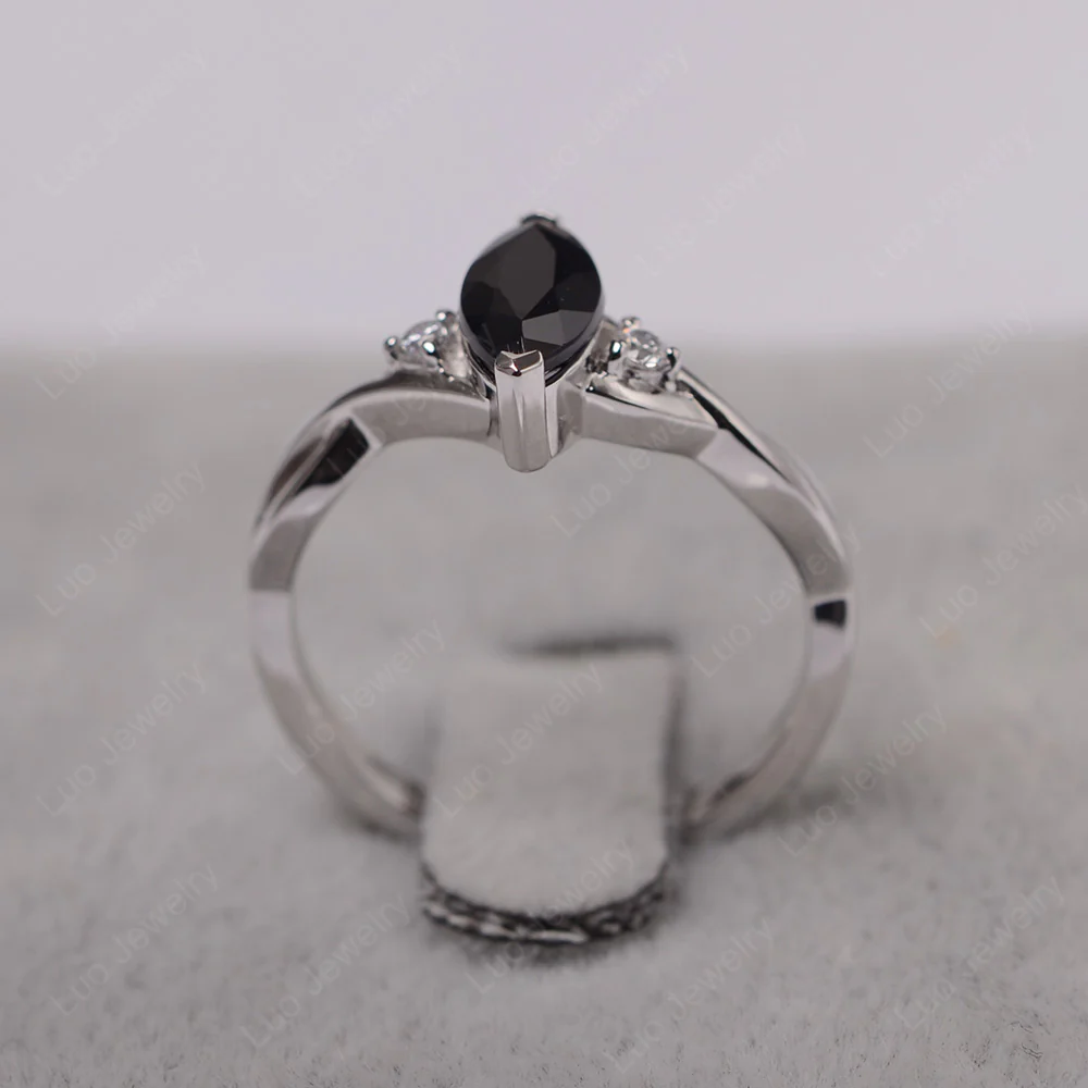 Black Spinel Marquise Twist Engagement Ring - Image 3