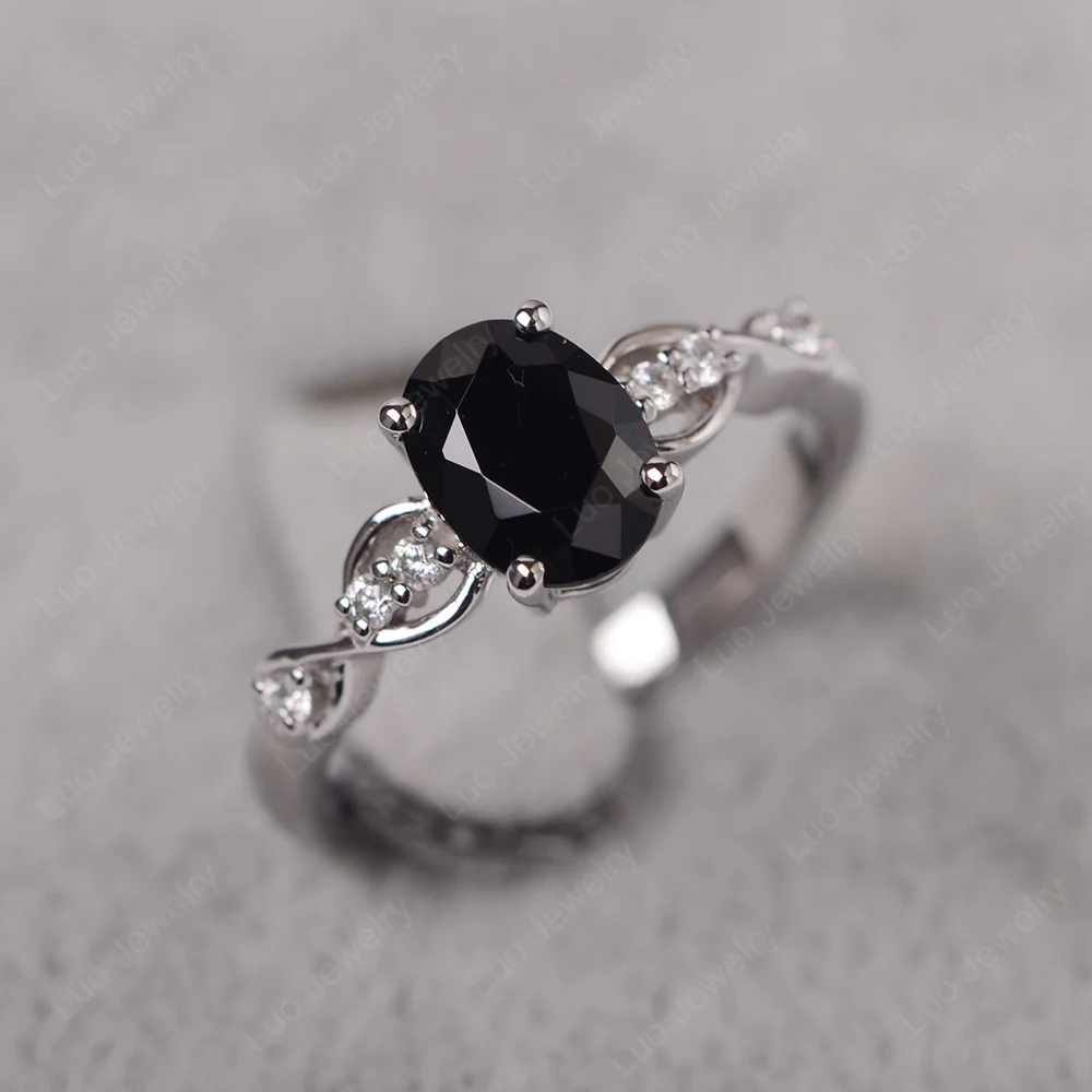 Oval Black Spinel Infinity Engagement Ring - Image 2