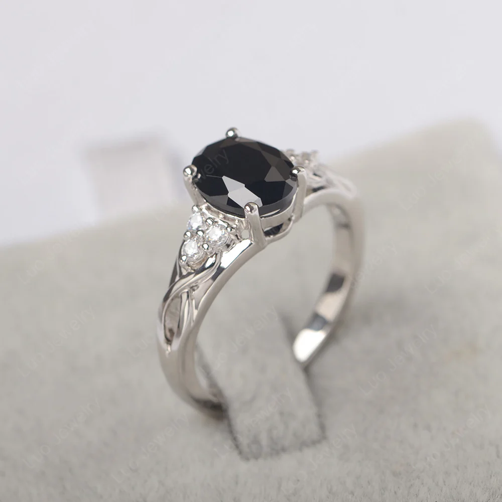 Oval Black Spinel Twist Engagement Ring - Image 2