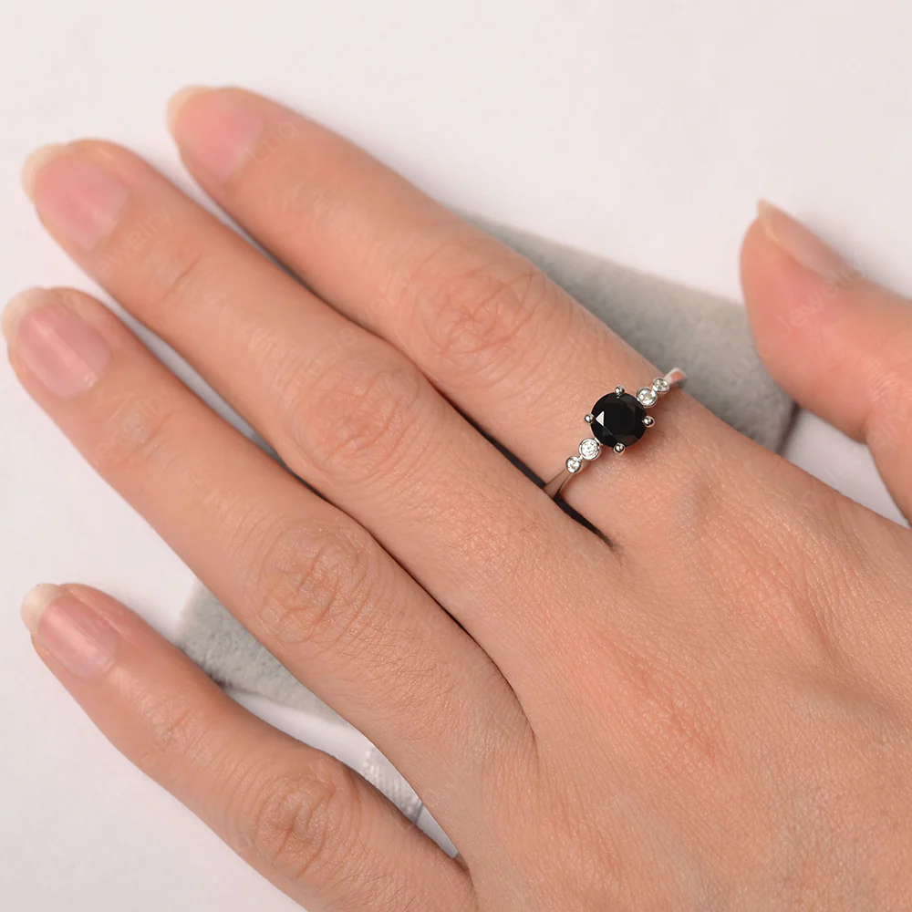Black Spinel Ring Round Cut Engagement Ring - Image 3