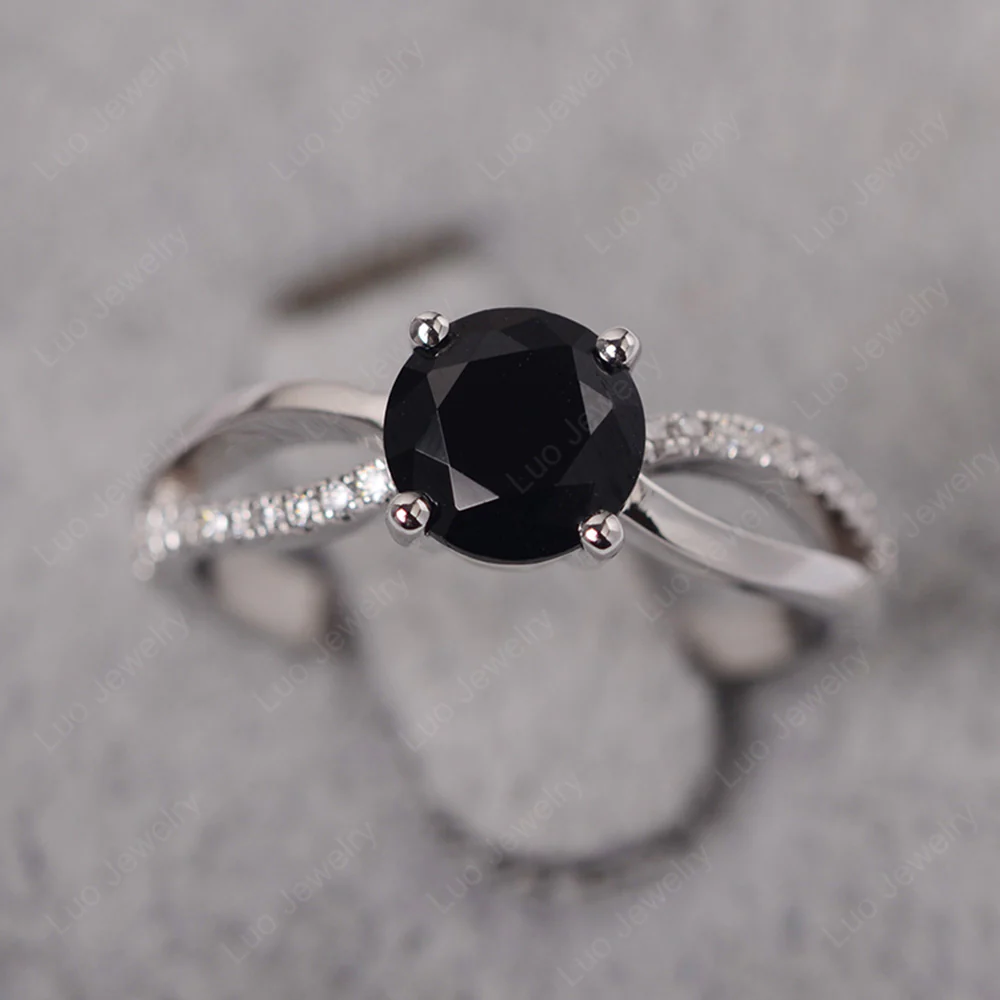 Black Spinel Ring Split Shank Engagement Ring