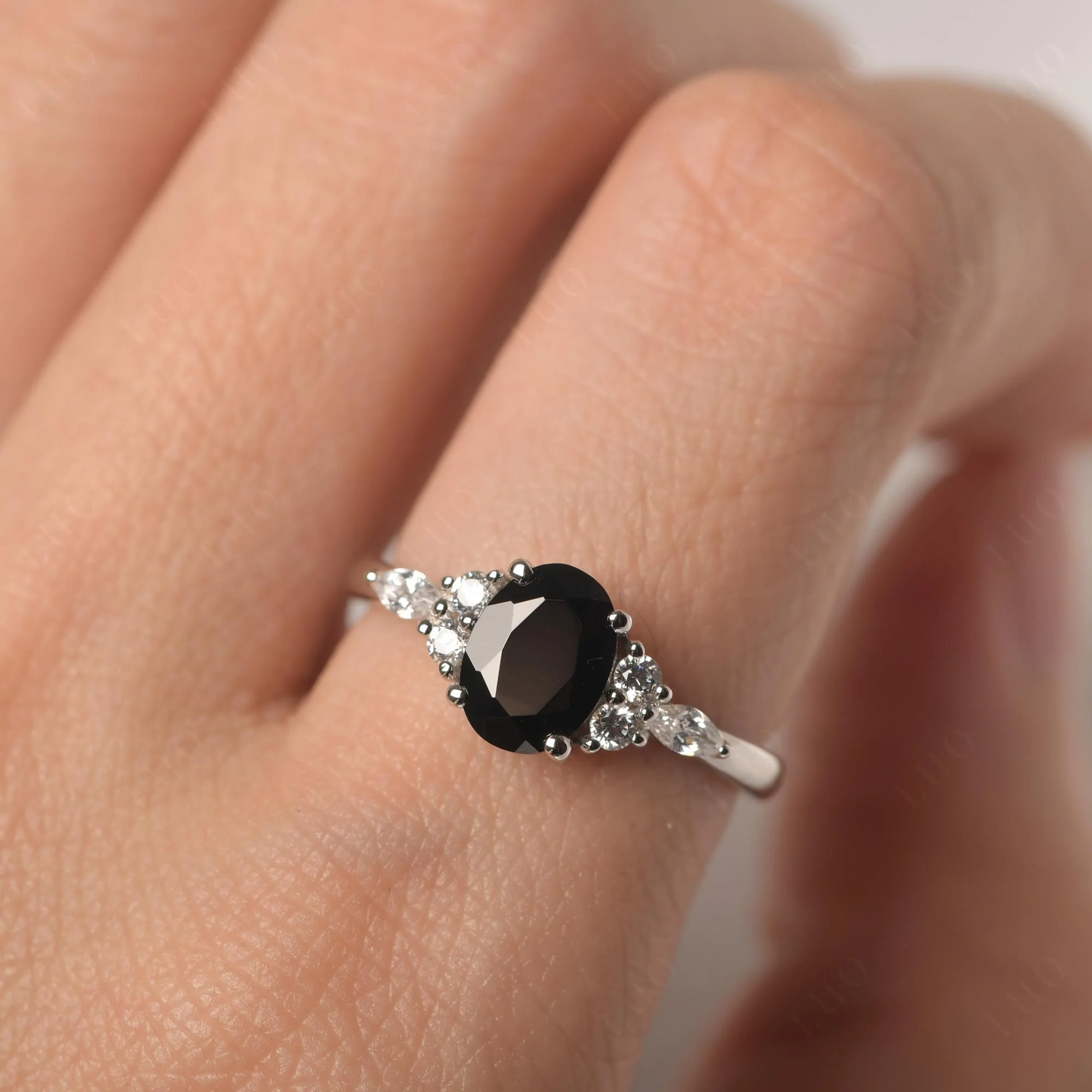 Simple Oval Black Spinel Engagement Ring - Image 34