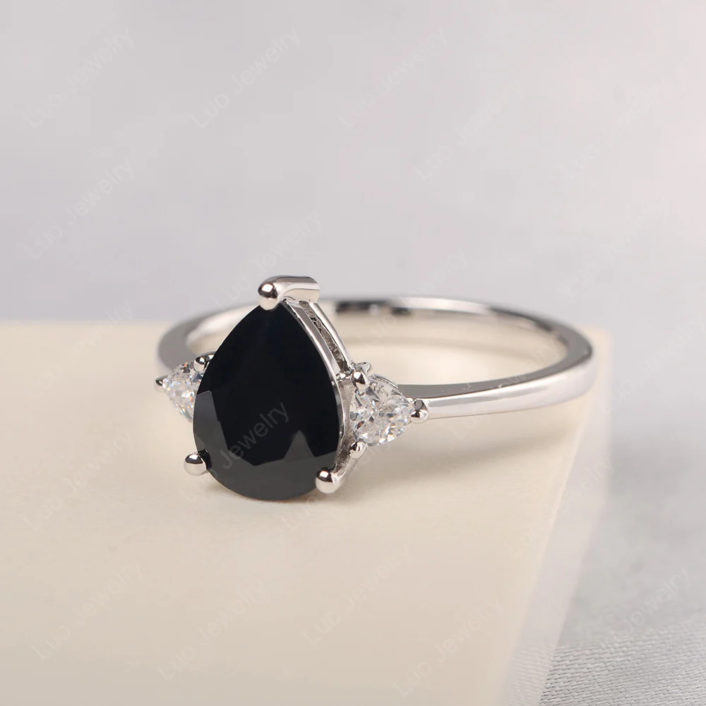 Teardrop Black Spinel Trilogy Ring - Image 2