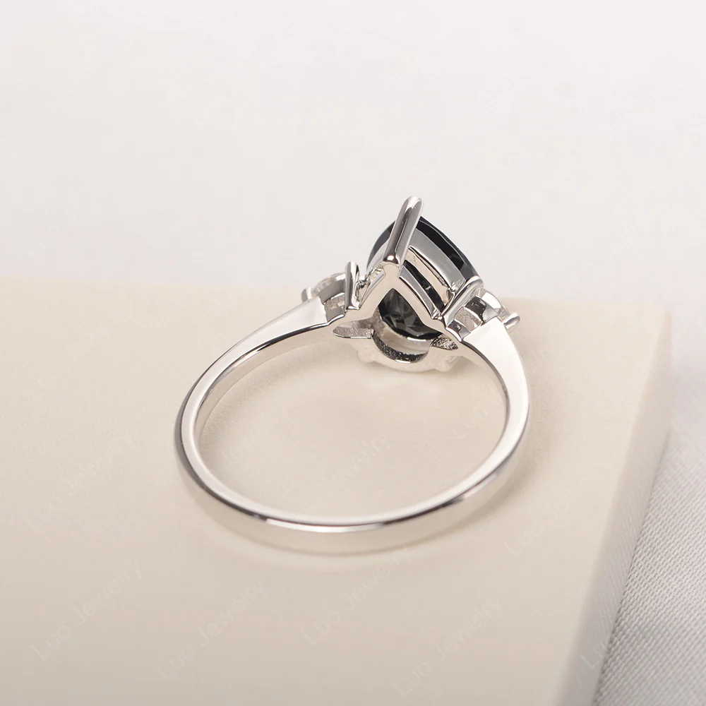 Teardrop Black Spinel Trilogy Ring - Image 3
