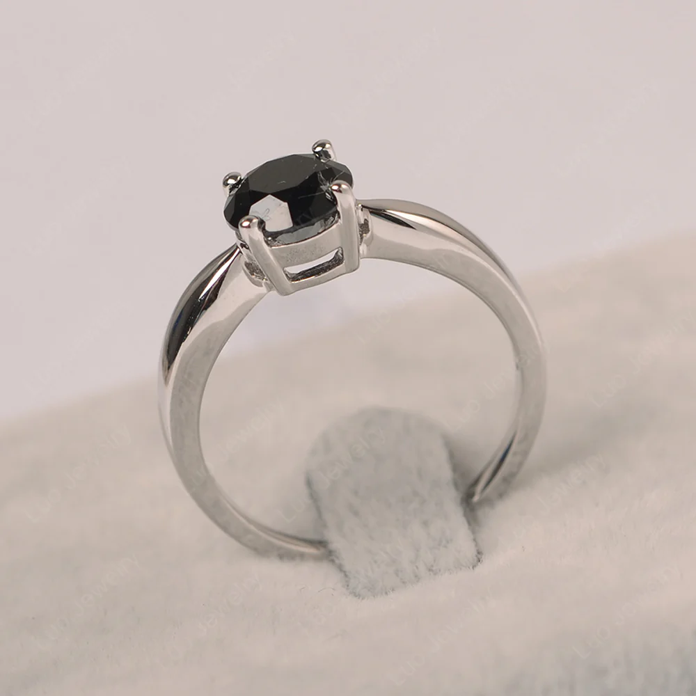 Black Spinel Round Solitaire Ring - Image 2