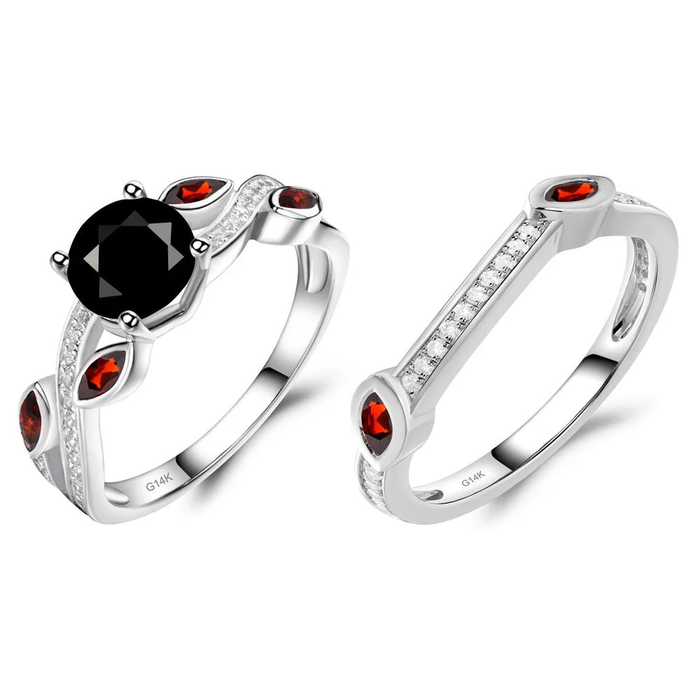 Black Spinel Twisted Leaf Engagement Ring - Image 13
