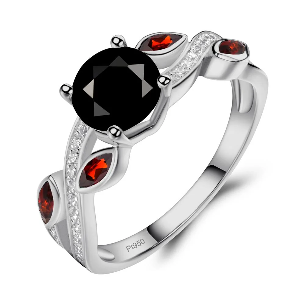 Black Spinel Twisted Leaf Engagement Ring - Image 2