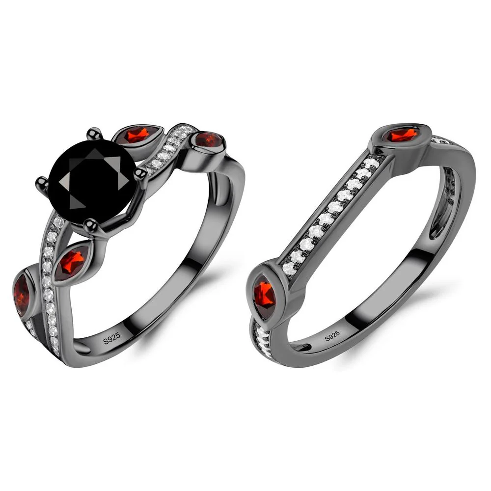Black Spinel Twisted Leaf Engagement Ring - Image 23